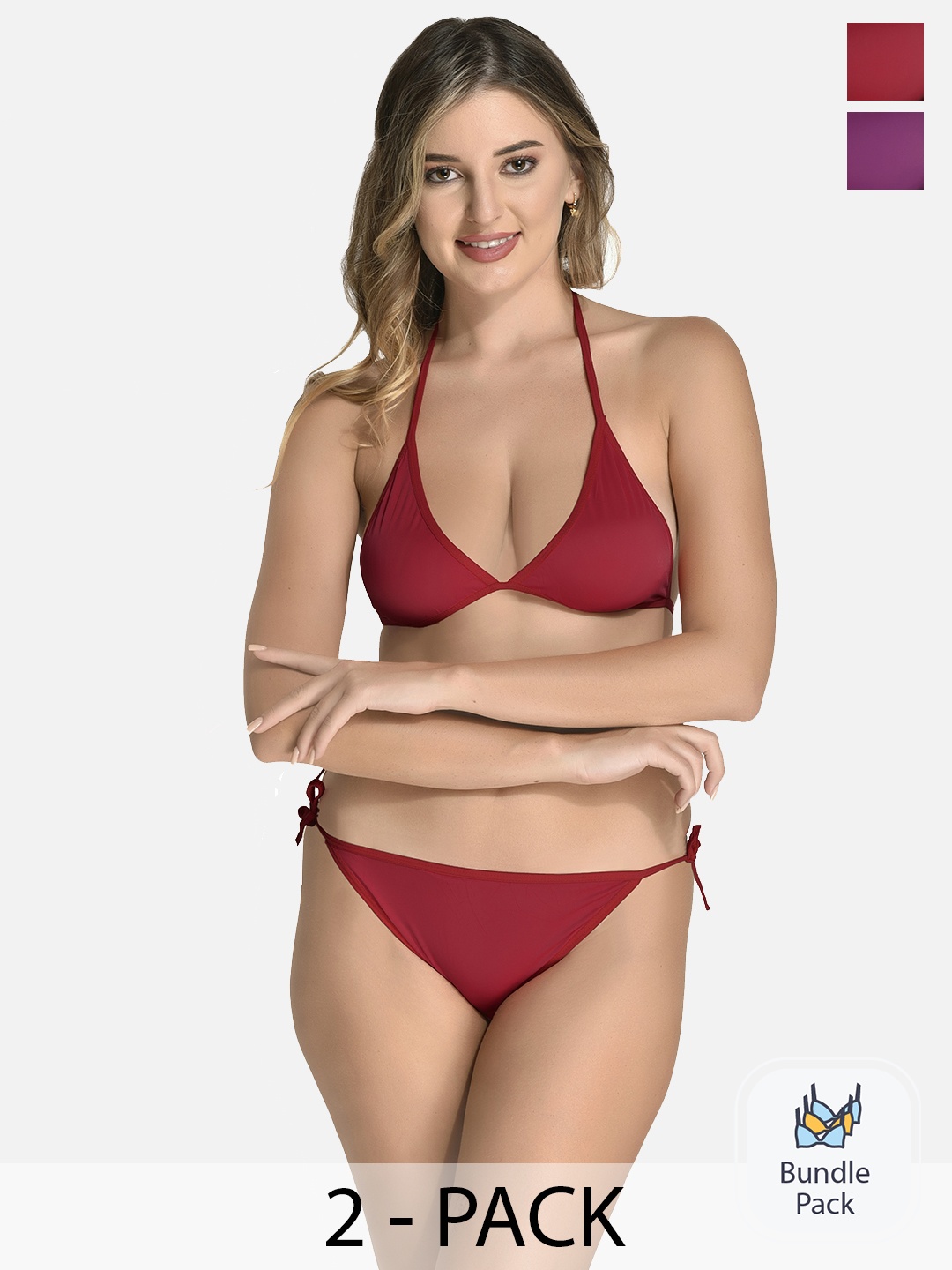 

StyFun Pack Of 2 Non-Wired Non-Padded Mid-Rise Satin Lingerie Set, Purple