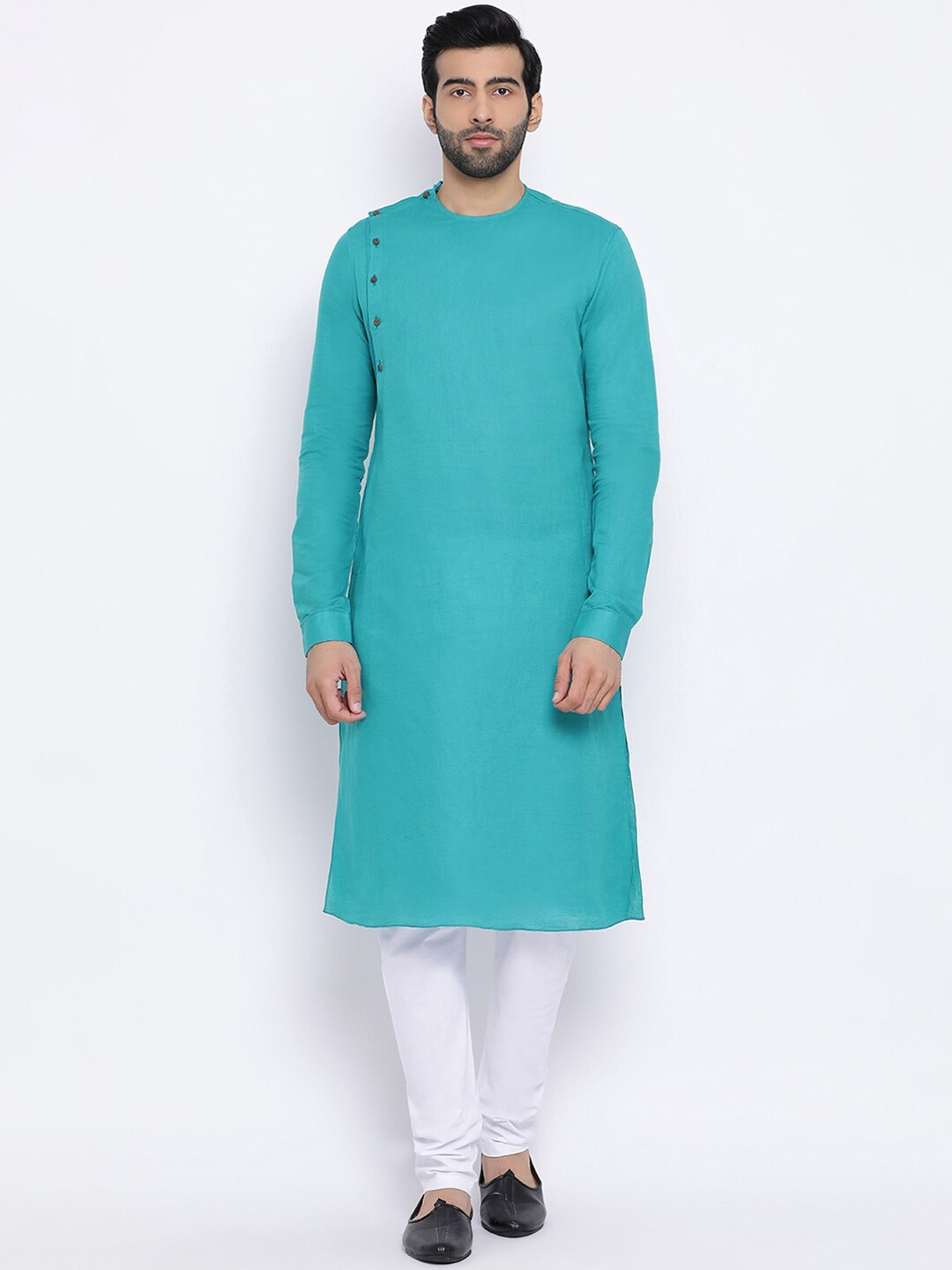

NAMASKAR Men Pure Cotton Kurta with Churidar, Blue