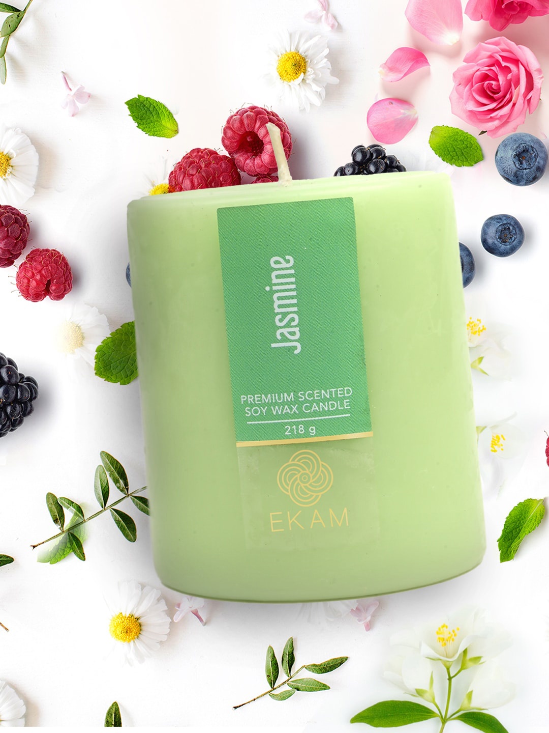 

Ekam Pillar Green Soy Wax Jasmine Scented Candle