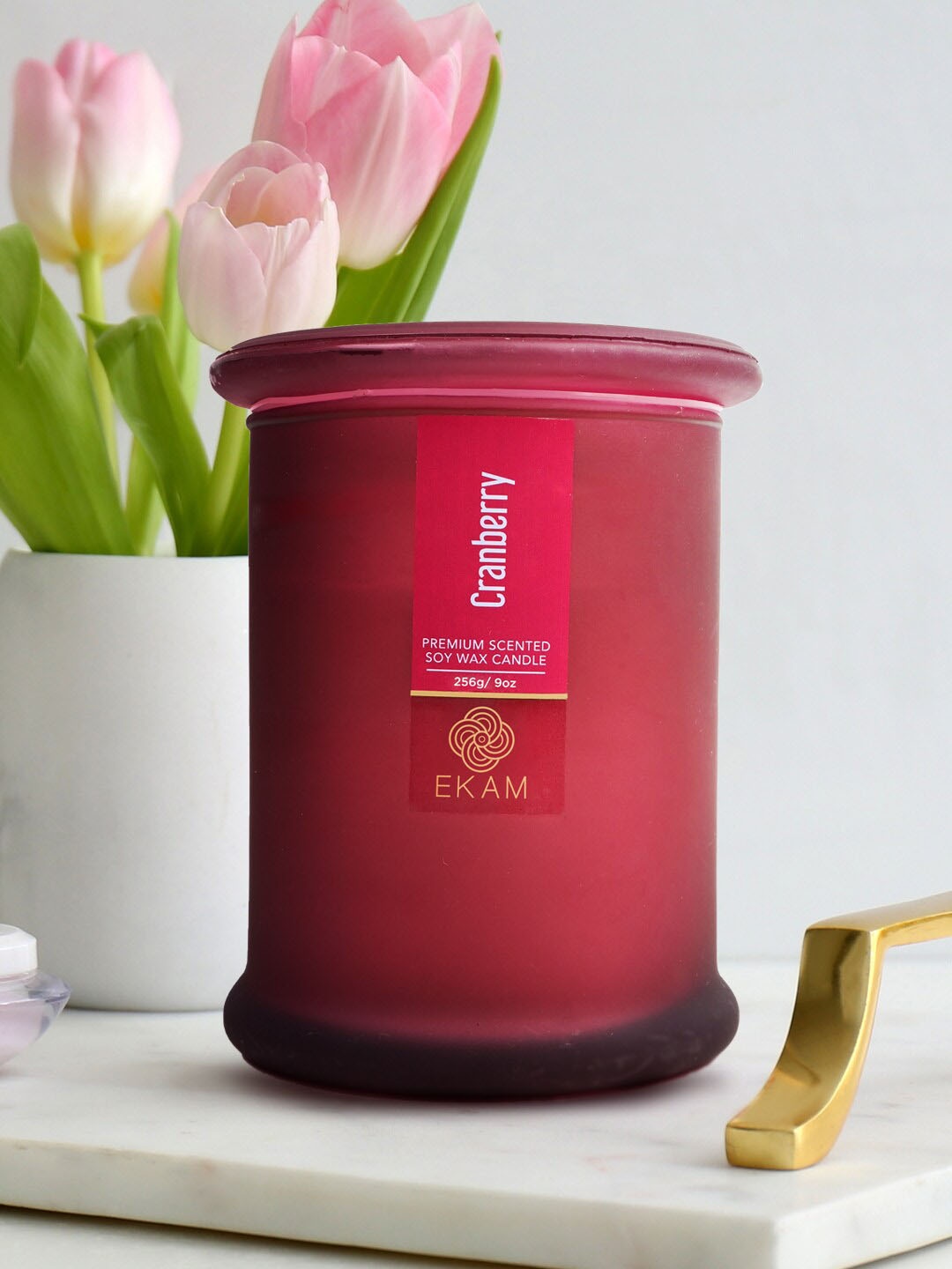 

Ekam Maroon Brand Logo Printed Cranberry Fragrance Ring Jar Scented Candles