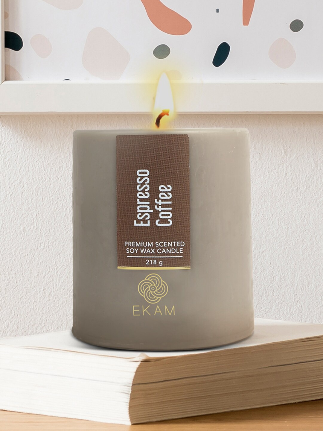 

Ekam Brown Brand Logo Printed Espresso Coffee Fragrance Scented Pillar Candles