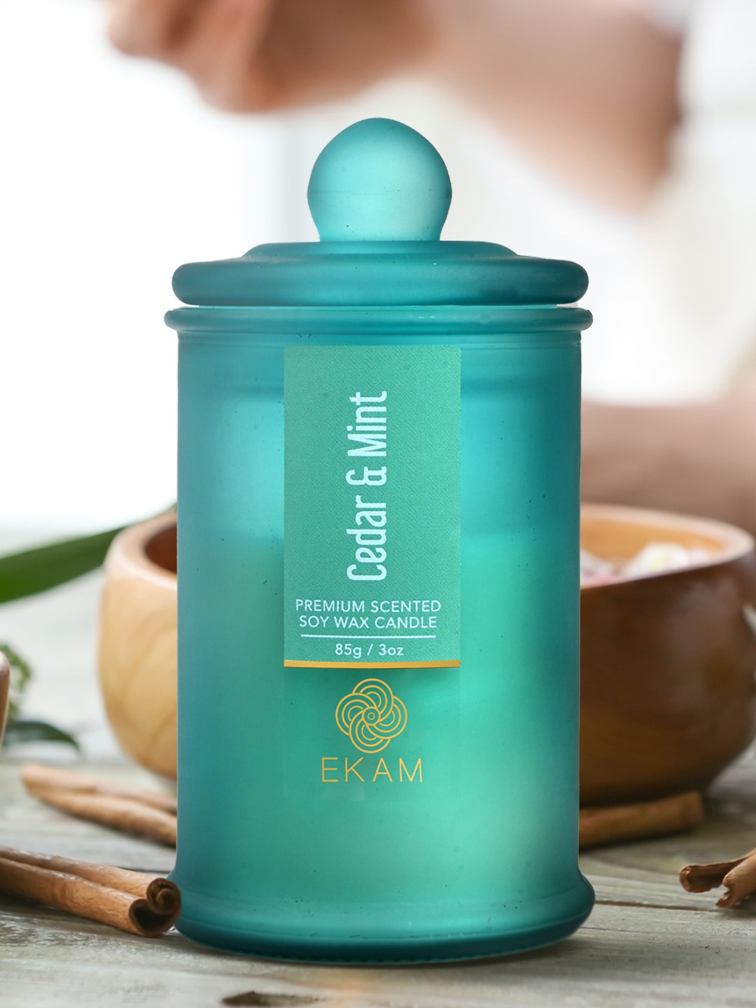 

Ekam Apothecary Turquoise Blue Cedar & Mint Soy Wax Jar Scented Candle