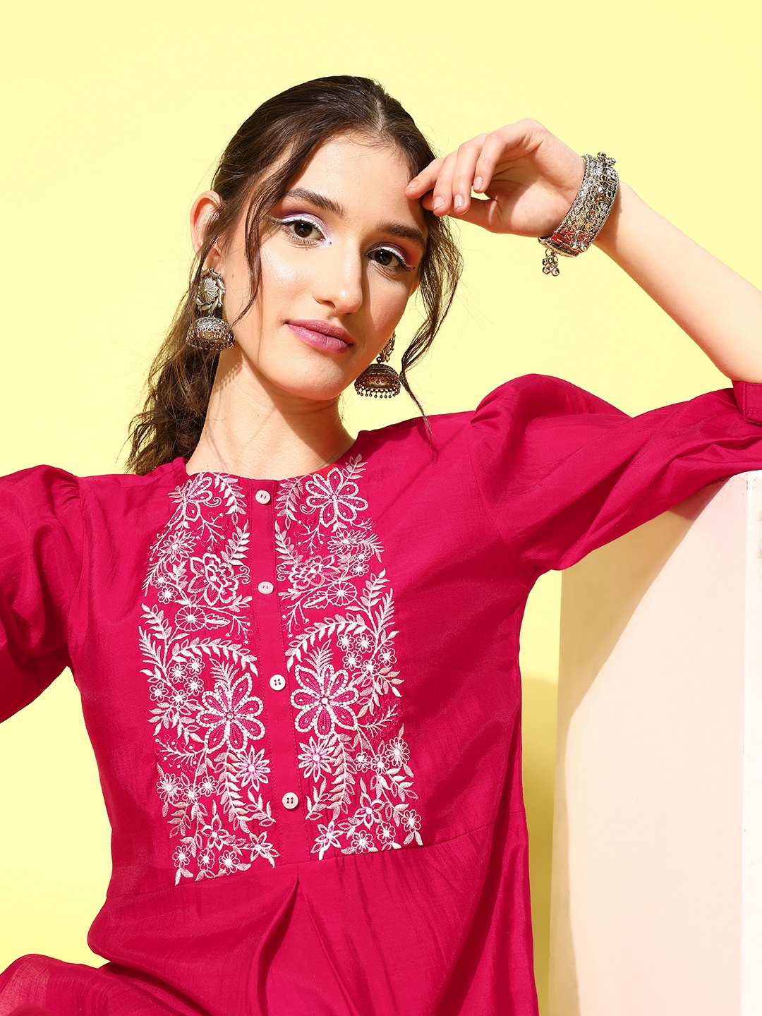 

Libas Women Embroidered Tunic With Trousers, Pink