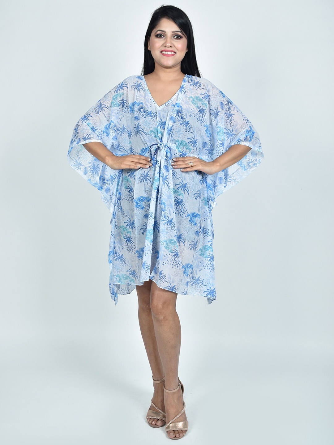 

Rajoria Instyle Floral Printed Tie-Up Detail Kaftan Dress, Blue