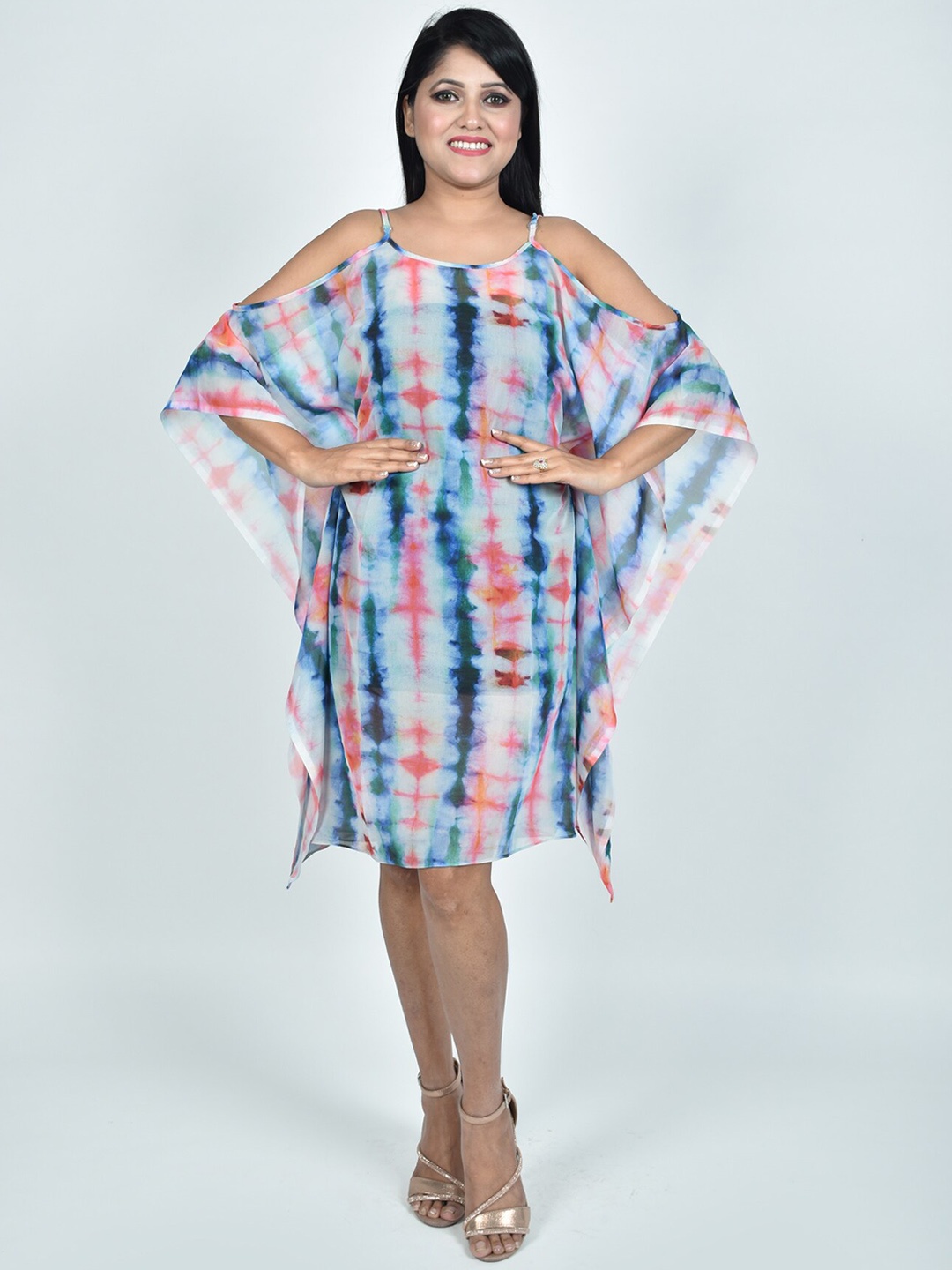 

Rajoria Instyle Women Tie & Dye Off-Shoulder Sleeves Kaftan Cover-Up Swim Dress, White