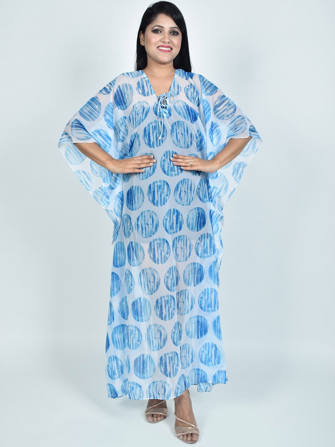 

Rajoria Instyle Women Geometric Print Tie-Up Neck Kaftan Cover-Up Swim Dress, White
