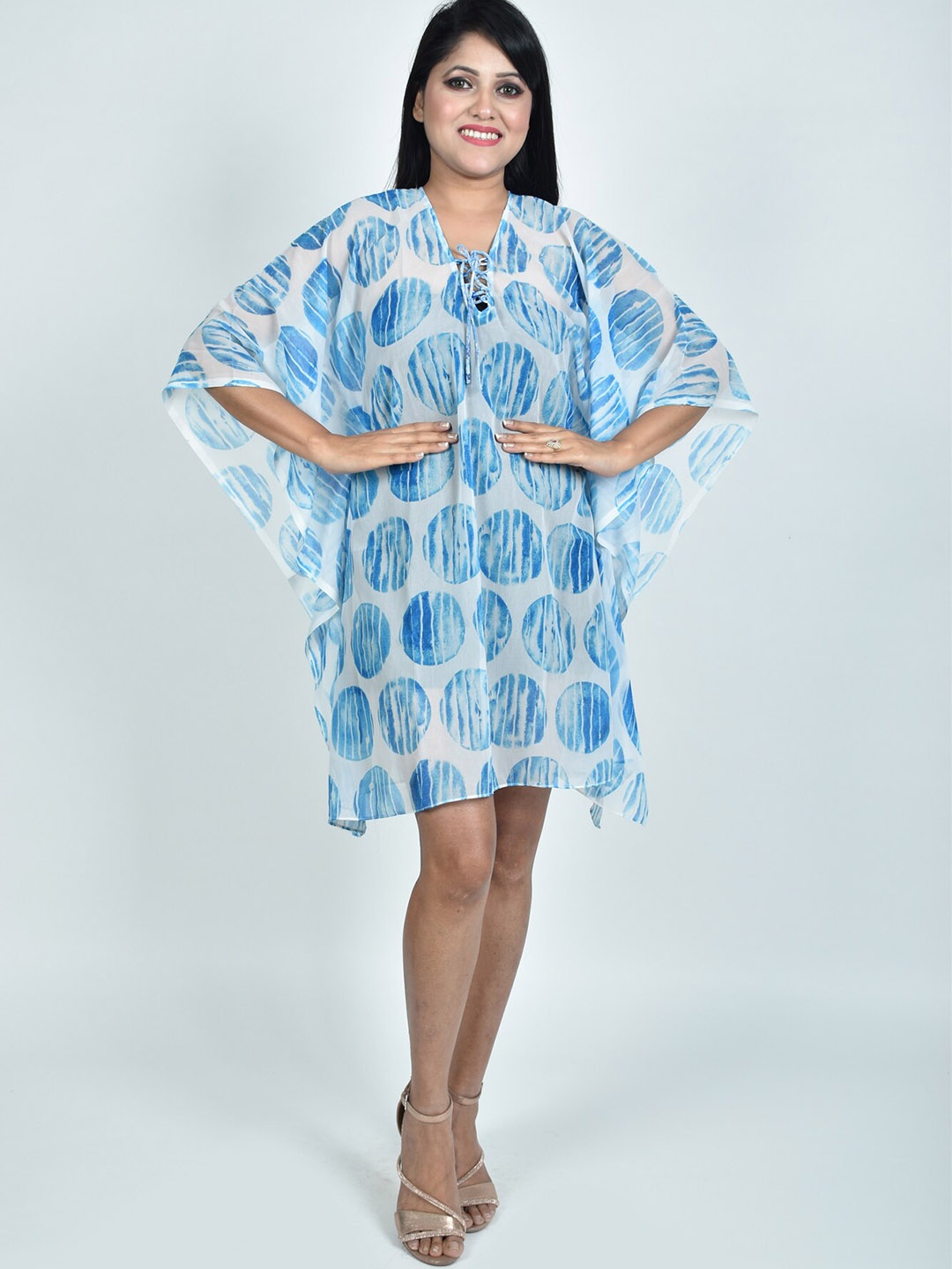 

Rajoria Instyle Women Geometric Print Tie-Up Neck Kaftan Cover-Up Swim Dress, White