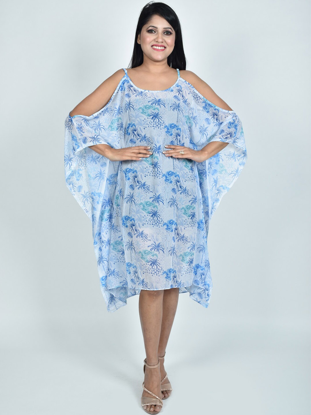 

Rajoria Instyle Women Tropical Print Off-Shoulder Neck Kaftan Cover-Up Swim Dress, White