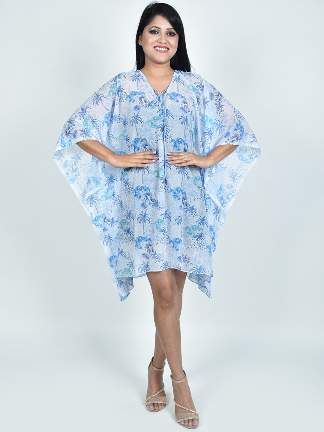 

Rajoria Instyle Women Tropical Print Tie-Up Neck Kaftan Cover-Up Swim Dress, White