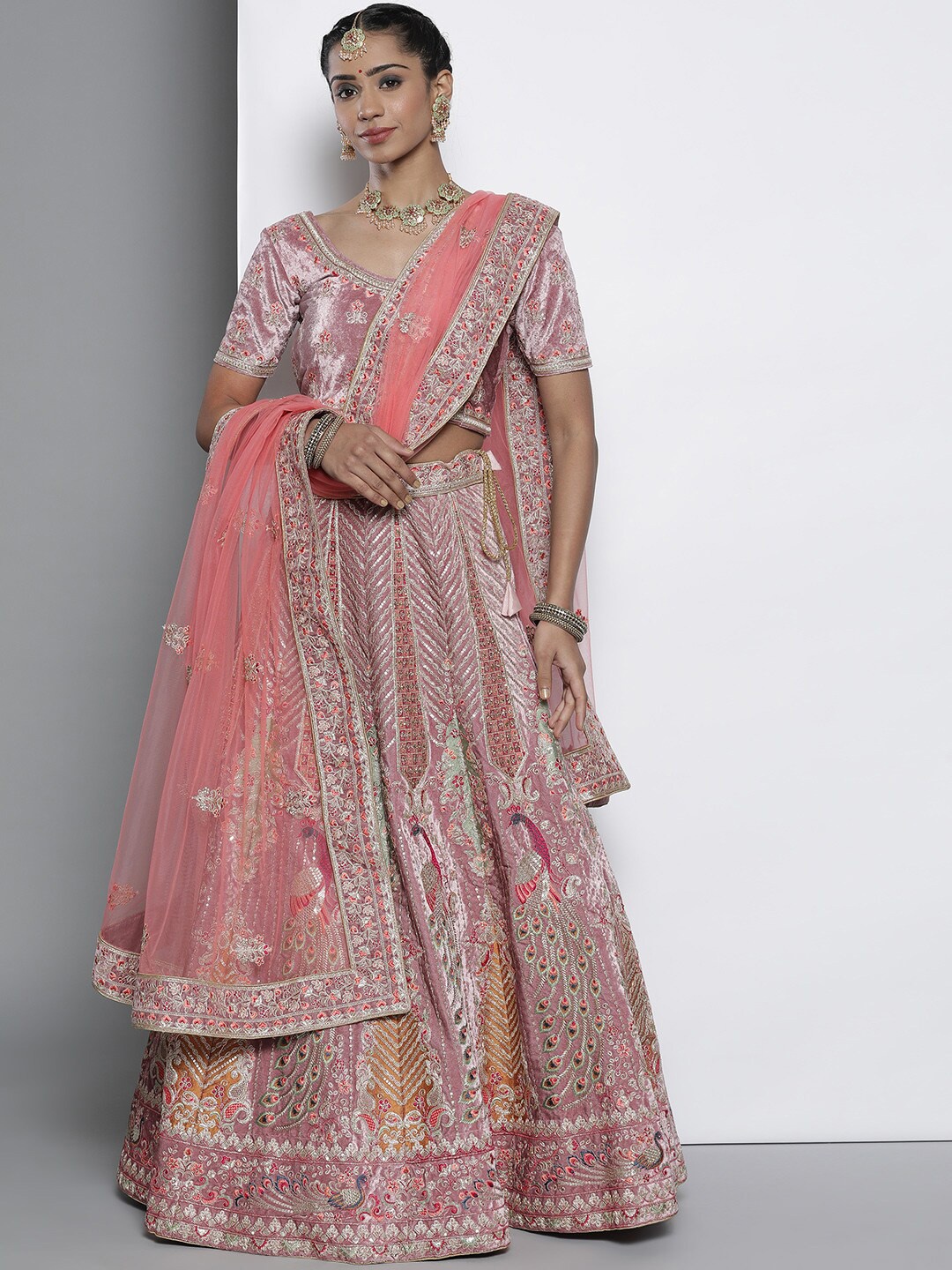 

Fusionic Embroidered Thread Work Semi-Stitched Lehenga & Unstitched Blouse With Dupatta, Pink