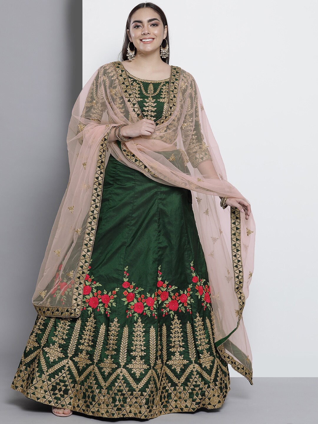 

Fusionic Embroidered Semi-Stitched Lehenga & Unstitched Blouse With Dupatta, Green