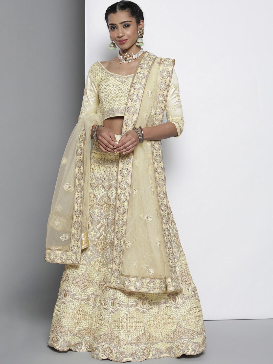 

Fusionic Embroidered Thread Work Semi-Stitched Lehenga & Unstitched Blouse With Dupatta, Yellow