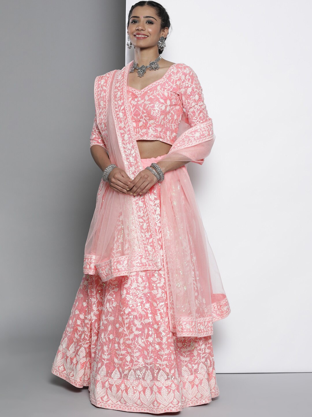 

Fusionic Embroidered Semi-Stitched Lehenga & Unstitched Blouse With Dupatta, Pink