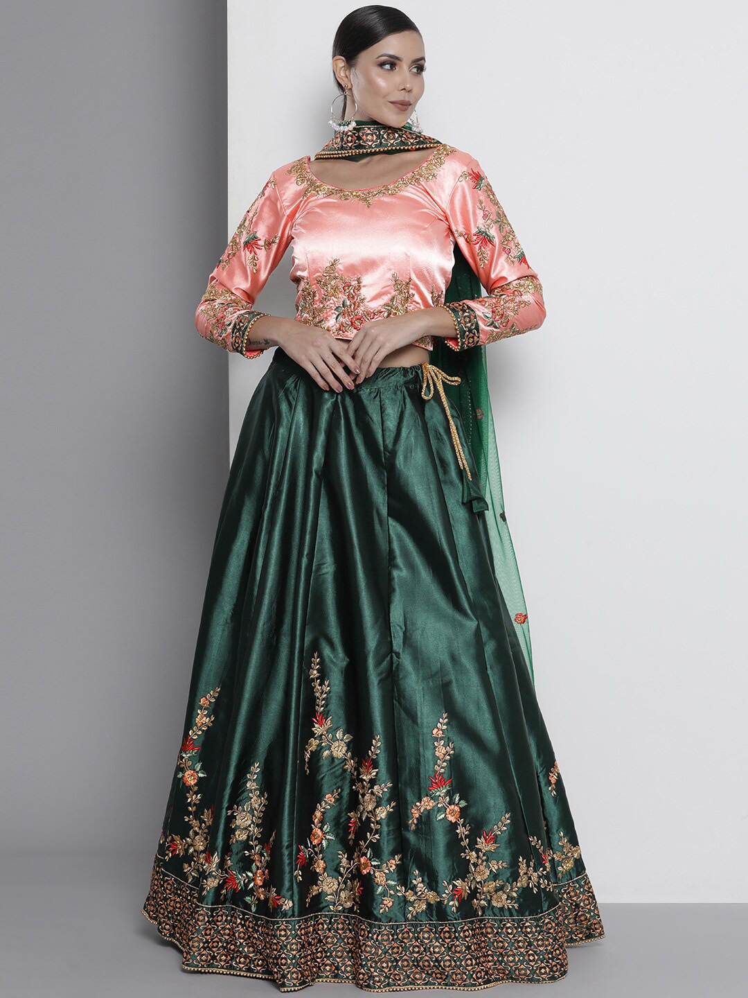 

Fusionic Embroidered Semi-Stitched Lehenga & Unstitched Blouse With Dupatta, Green