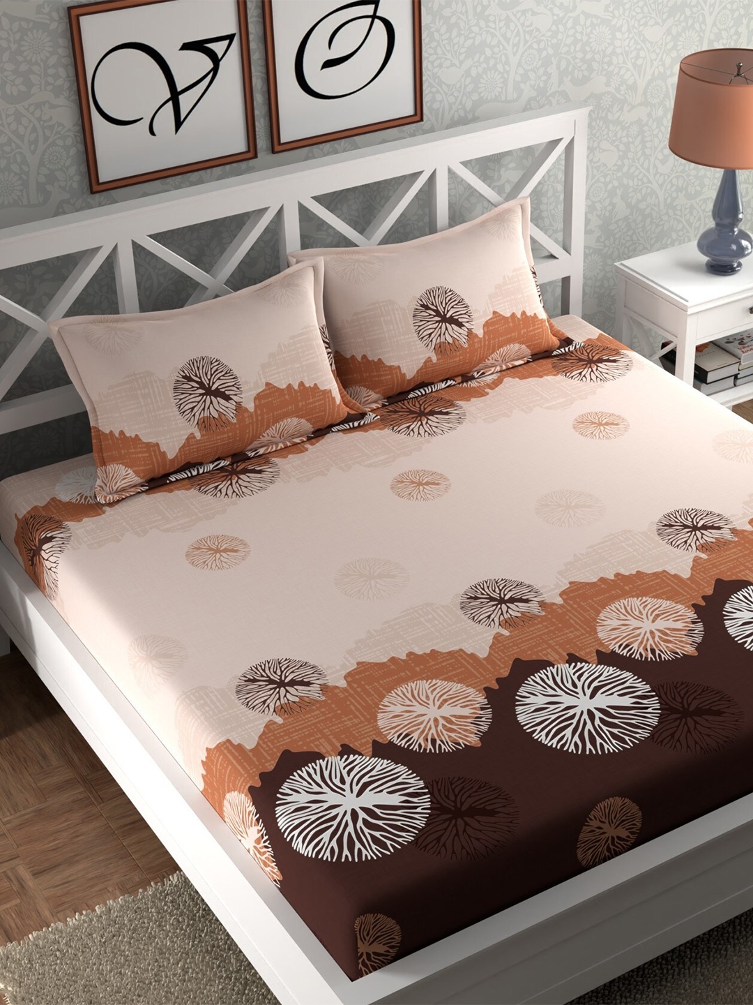 

CHHAVI INDIA Beige & Brown Ethnic Motifs 210 TC Queen Bedsheet with 2 Pillow Covers