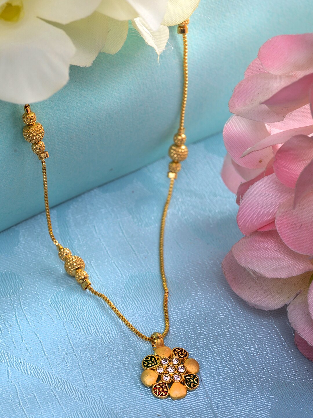 

Saraf RS Jewellery Gold-Plated AD Studded Floral Necklace, Red