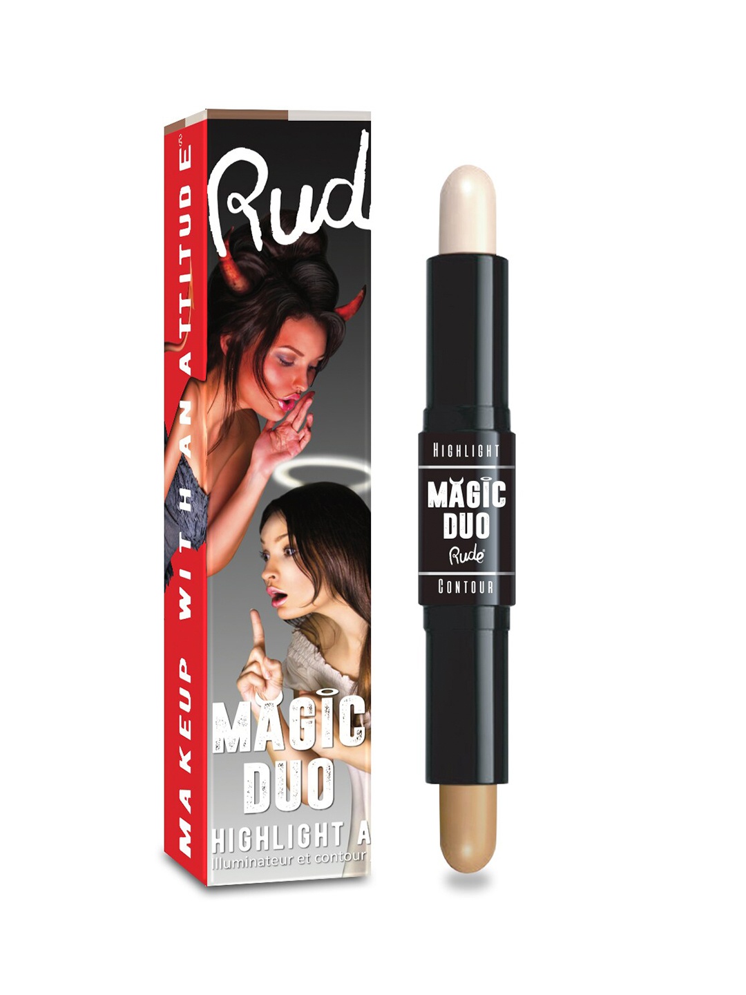 

Rude Cosmetics Magic Duo Double-Ended Highlight & Contour Stick - Light, Beige