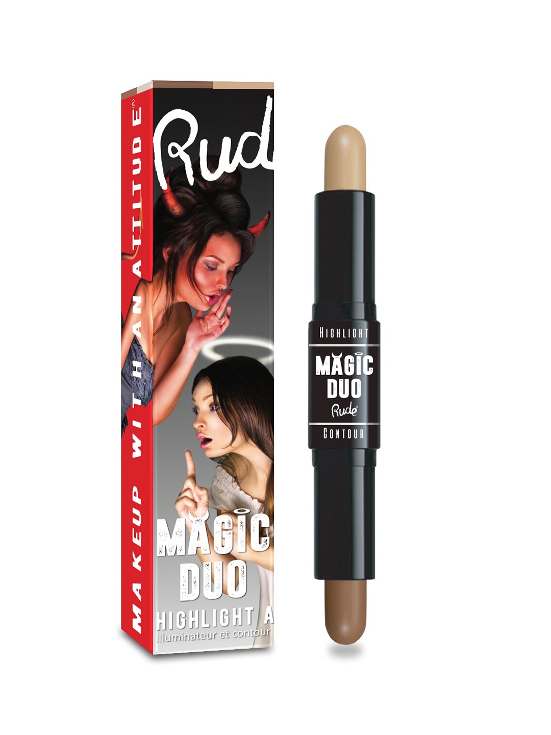 

Rude Cosmetics Magic Duo Highlight & Contour 6 gm - Medium, Brown