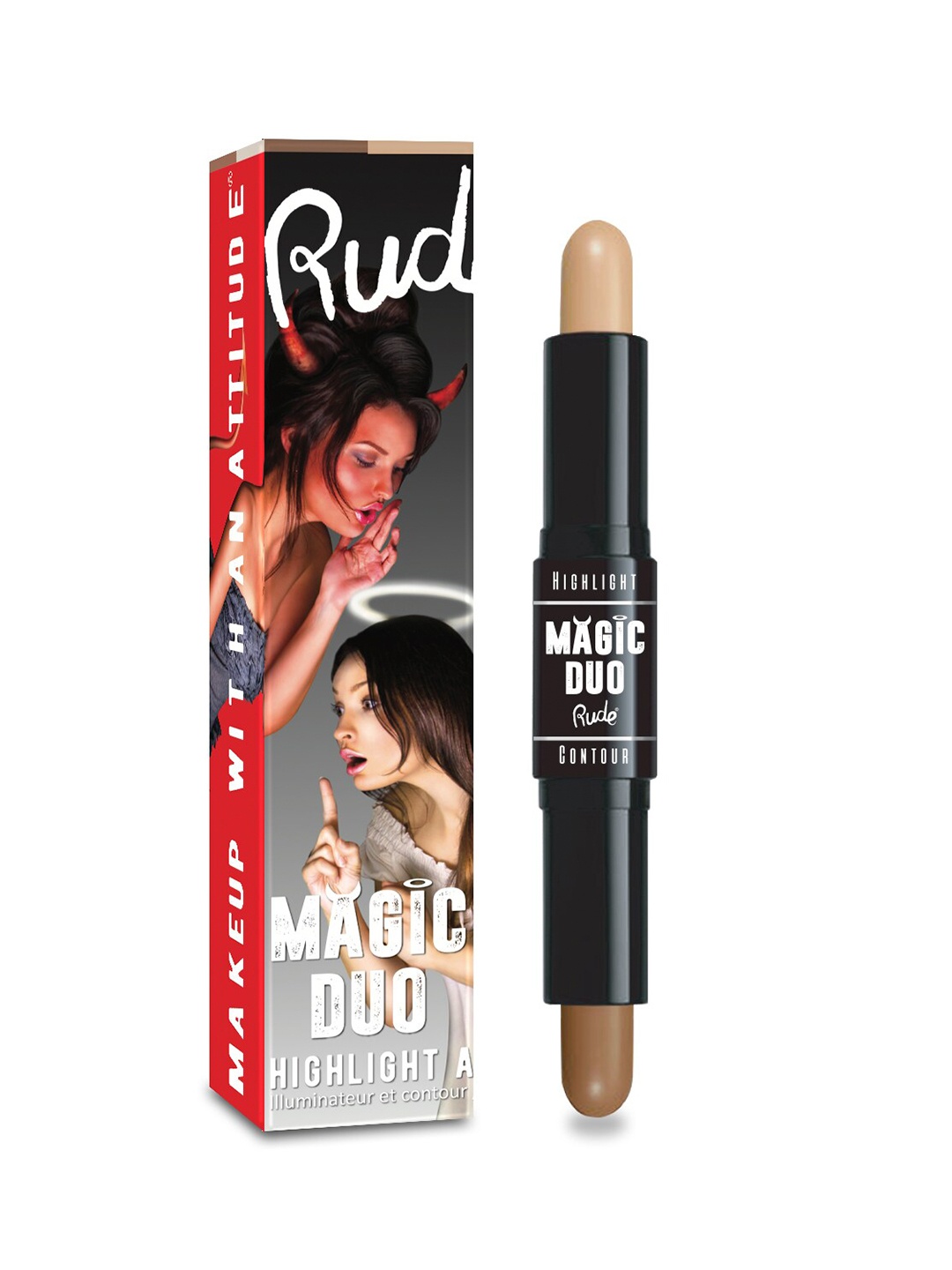 

Rude Cosmetics Magic Duo Double-Ended Highlight & Contour Stick - Tan, Brown