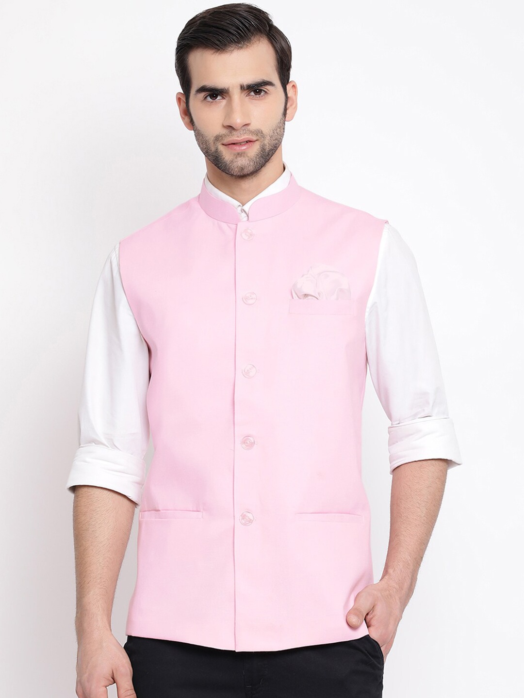 

VASTRAMAY Men Nehru Jackets with Square Pocket, Pink