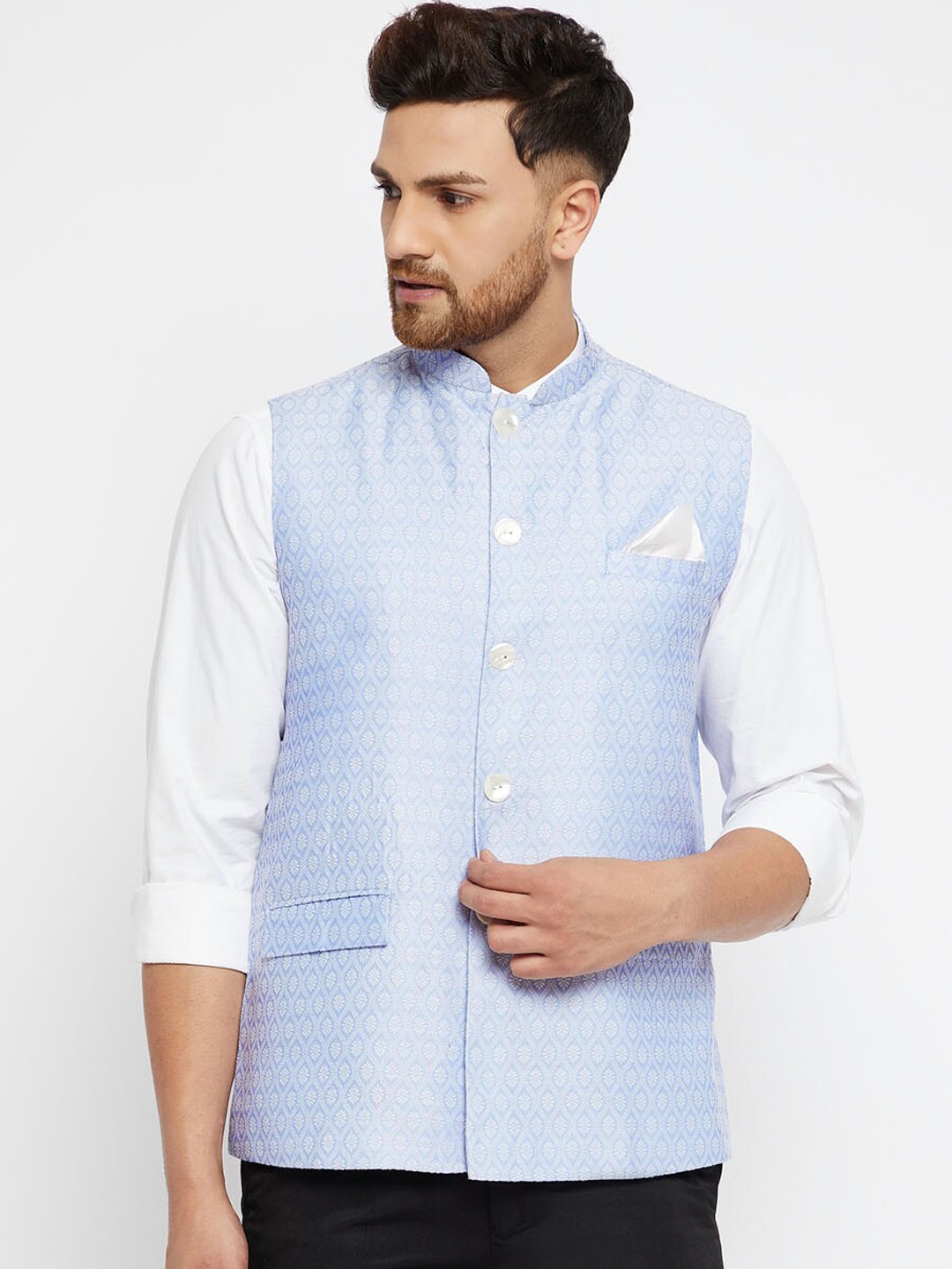 

VASTRAMAY Men Woven Design Nehru Jackets, Blue