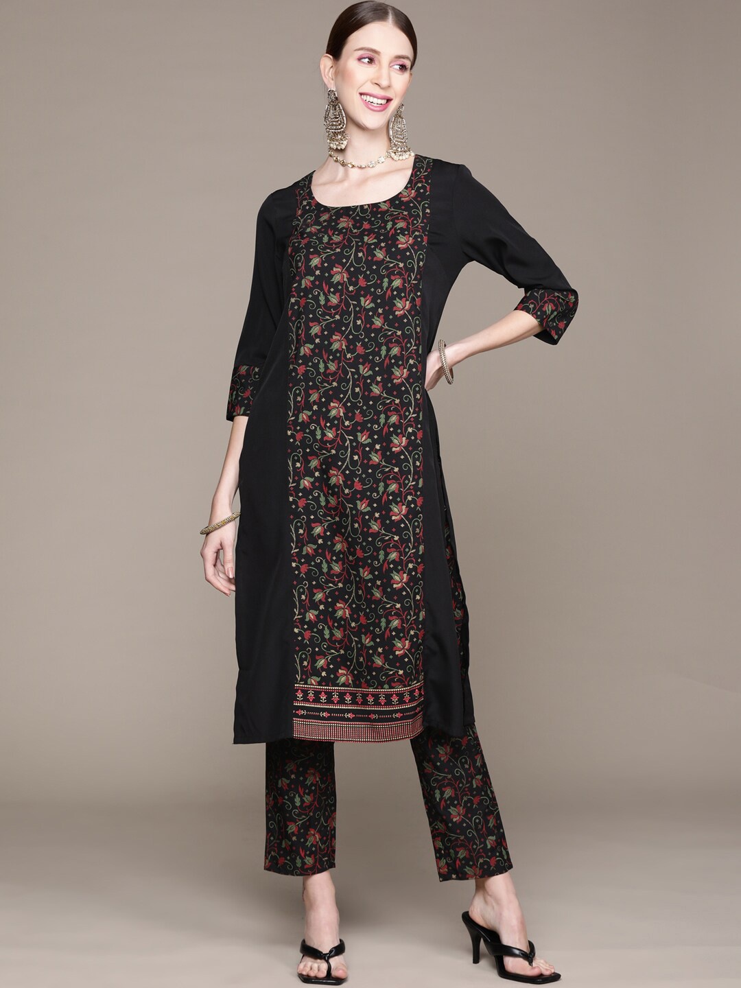 

ZIYAA Women Floral Printed Kurta With Trousers, Black