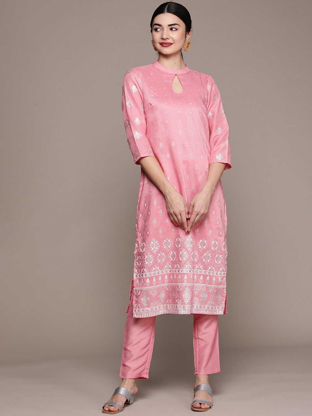 

ZIYAA Women Ethnic Motifs Printed Kurta With Trousers, Pink