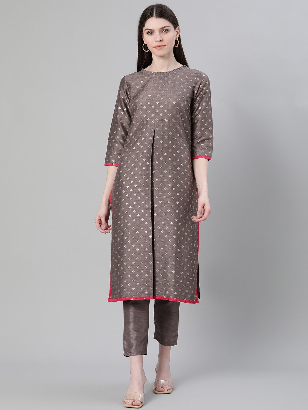 

ZIYAA Women Ethnic Motifs Printed Kurta with Trousers, Grey