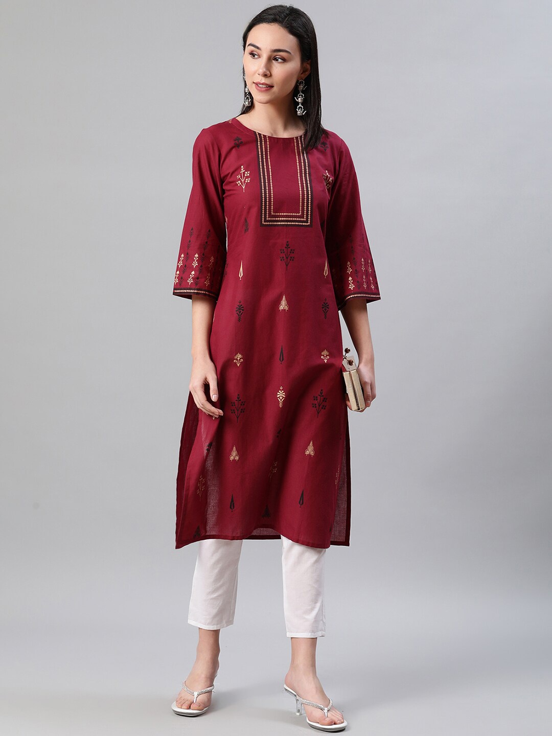 

ZIYAA Women Ethnic Motifs Printed Kurta with Trousers, Red