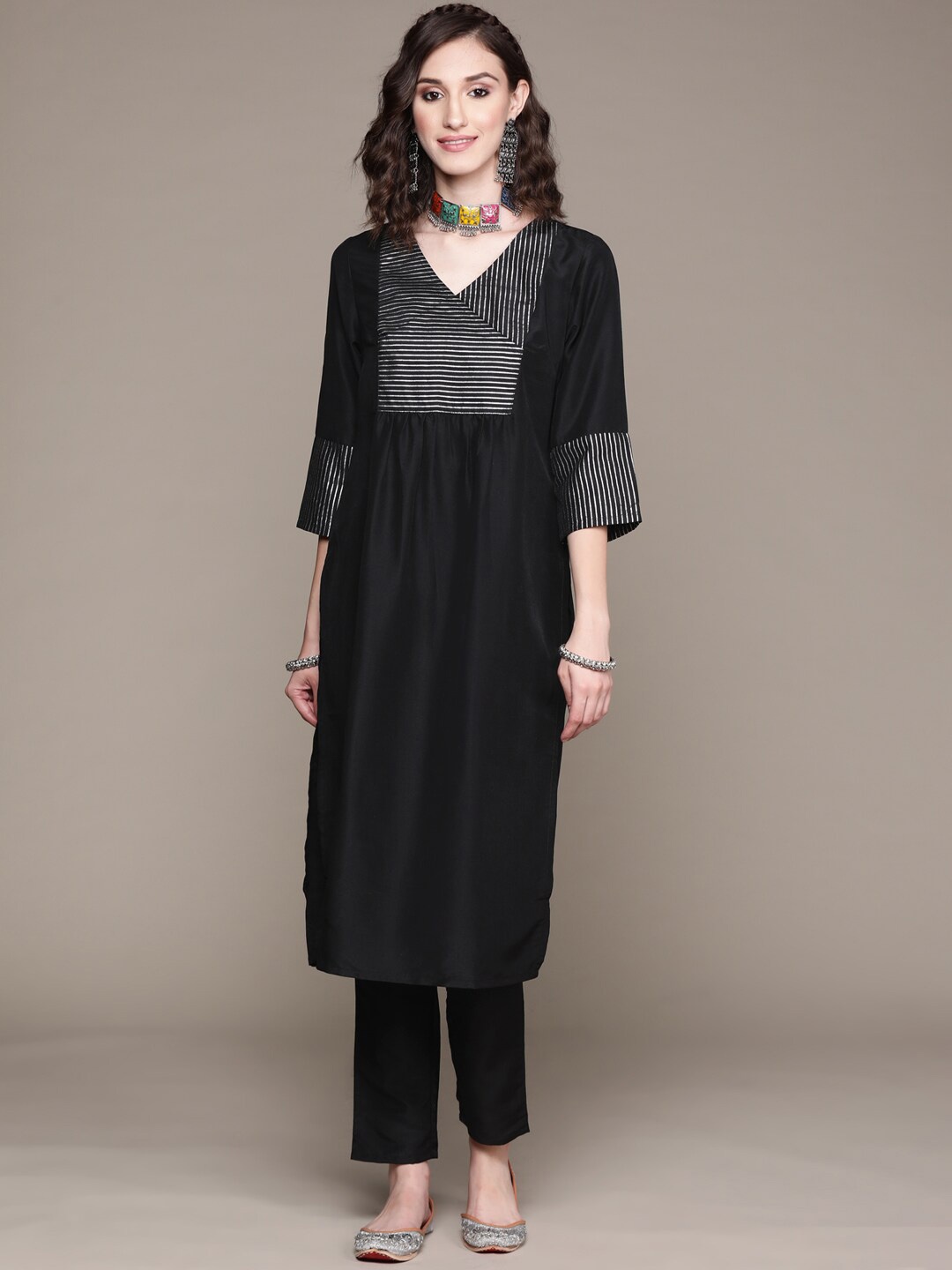 

ZIYAA Women Yoke Design Kurta With Trousers, Black