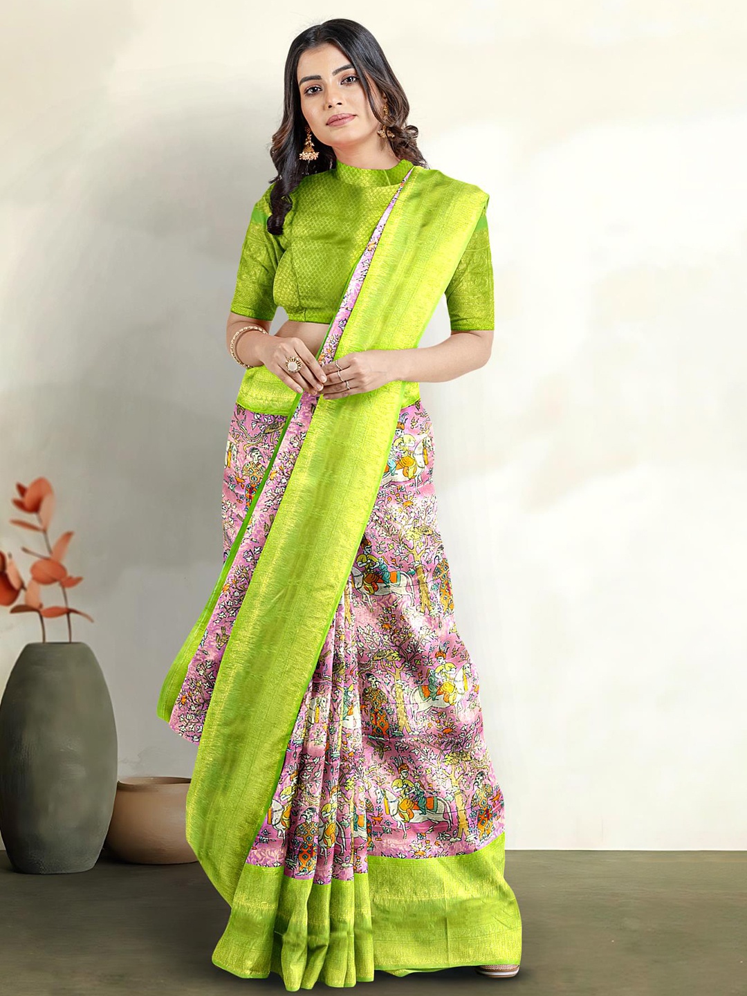 

Kalamandir Ethnic Motifs Zari Saree, Green