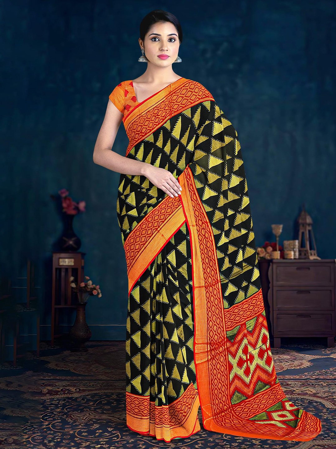 

Kalamandir Black & Red Silk Blend Saree