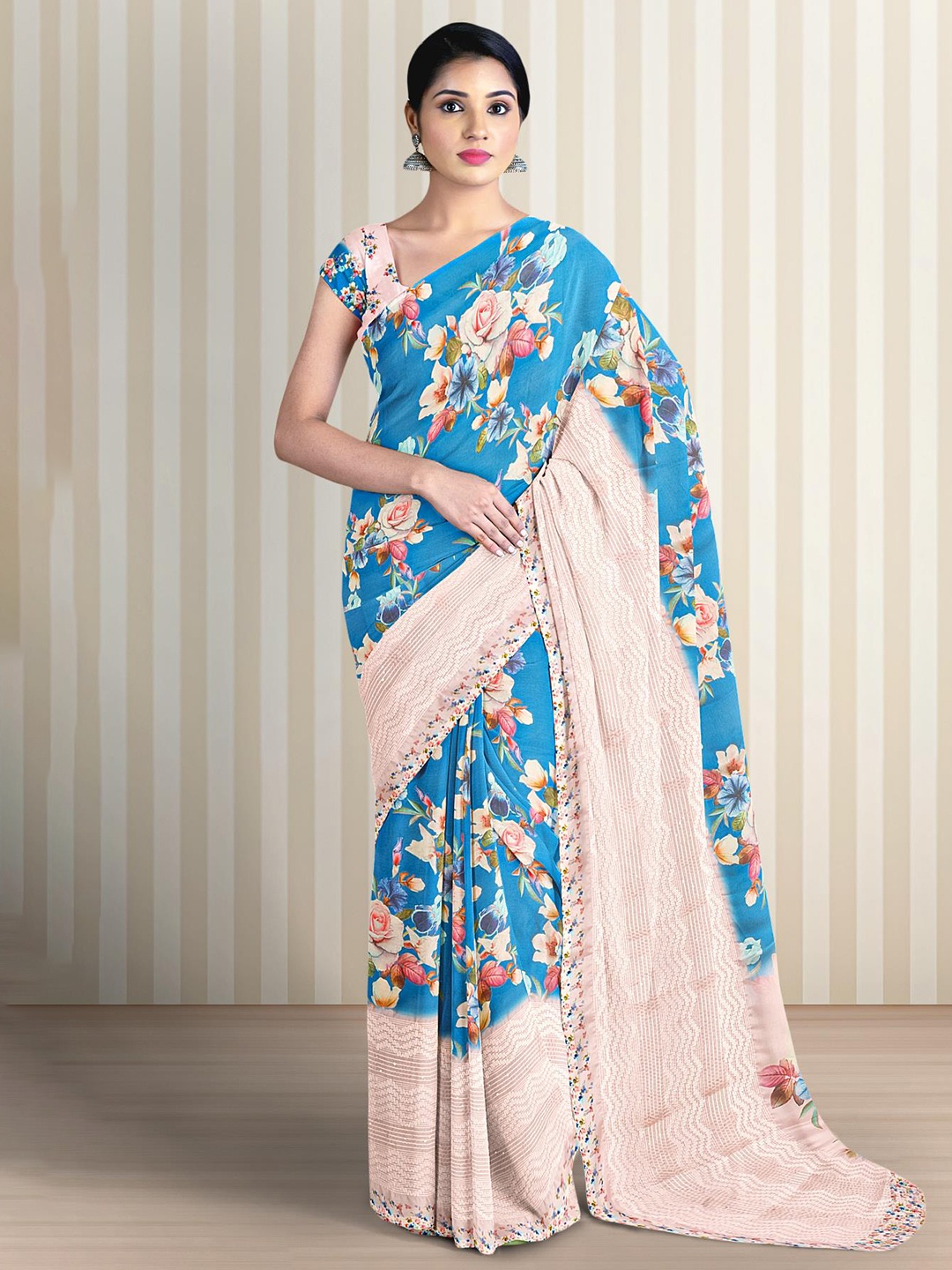 

Kalamandir Floral Printed Saree, Blue