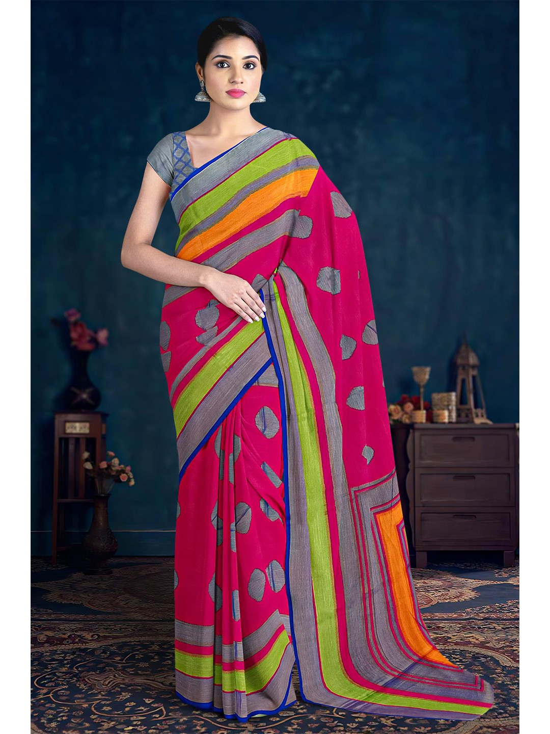 

Kalamandir Abstract Printed Saree, Pink