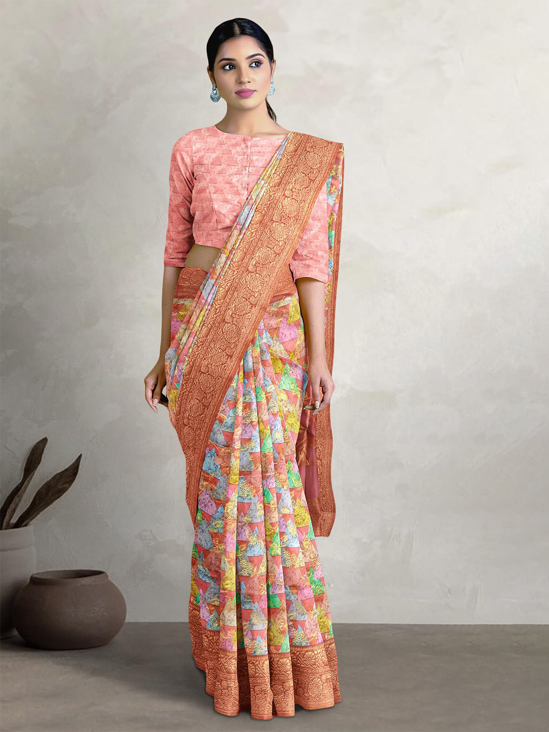 

Kalamandir Geometric Zari Saree, Green