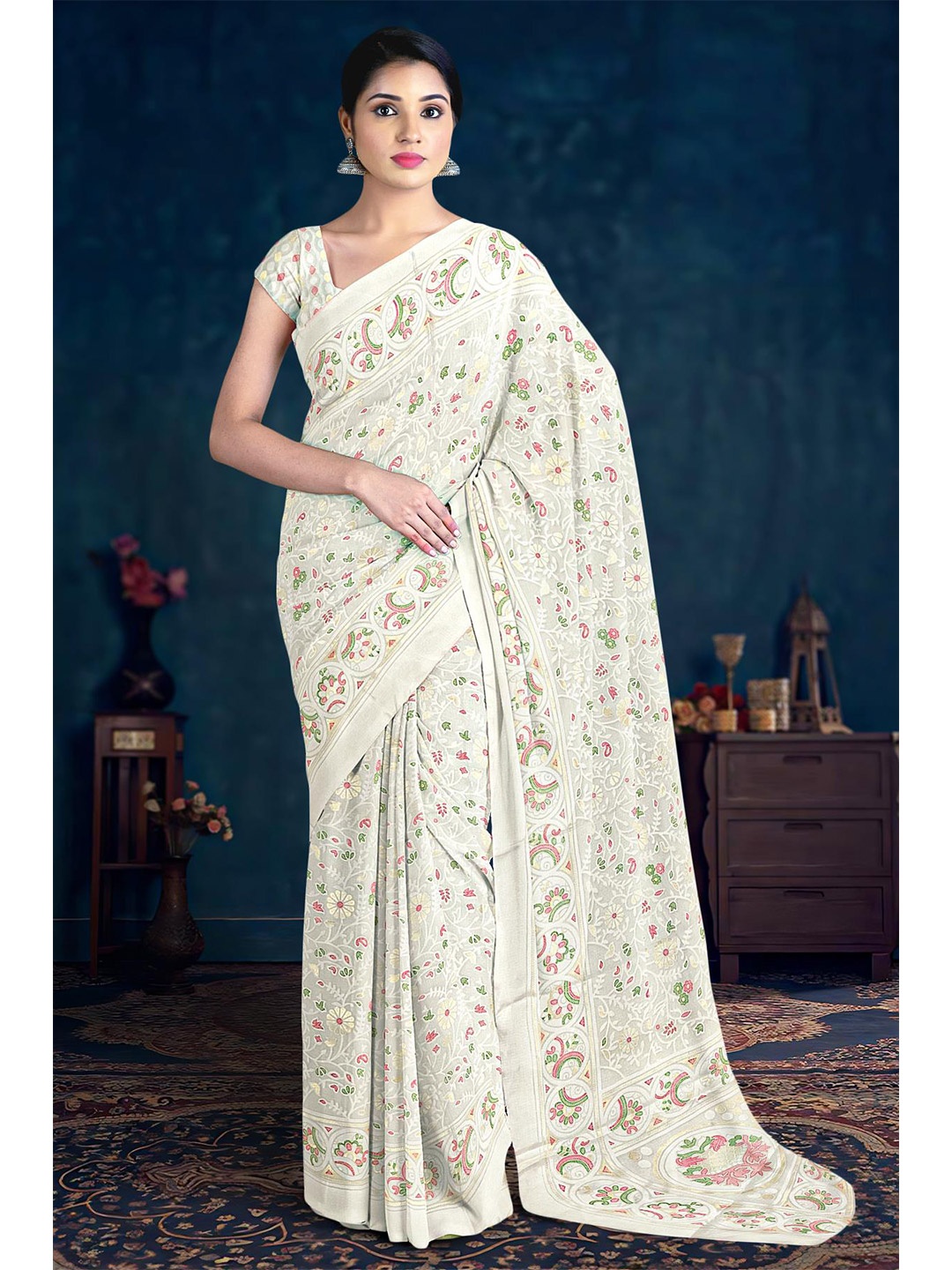 

Kalamandir Floral Printed Silk Blend Saree, White