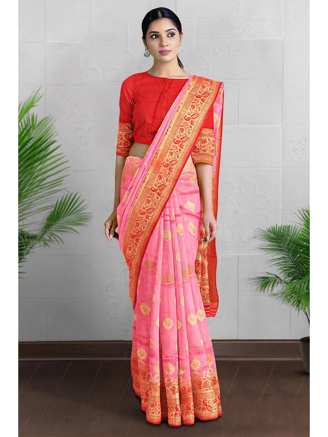 

Kalamandir Woven Design Zari Silk Blend Banarasi Saree, Pink