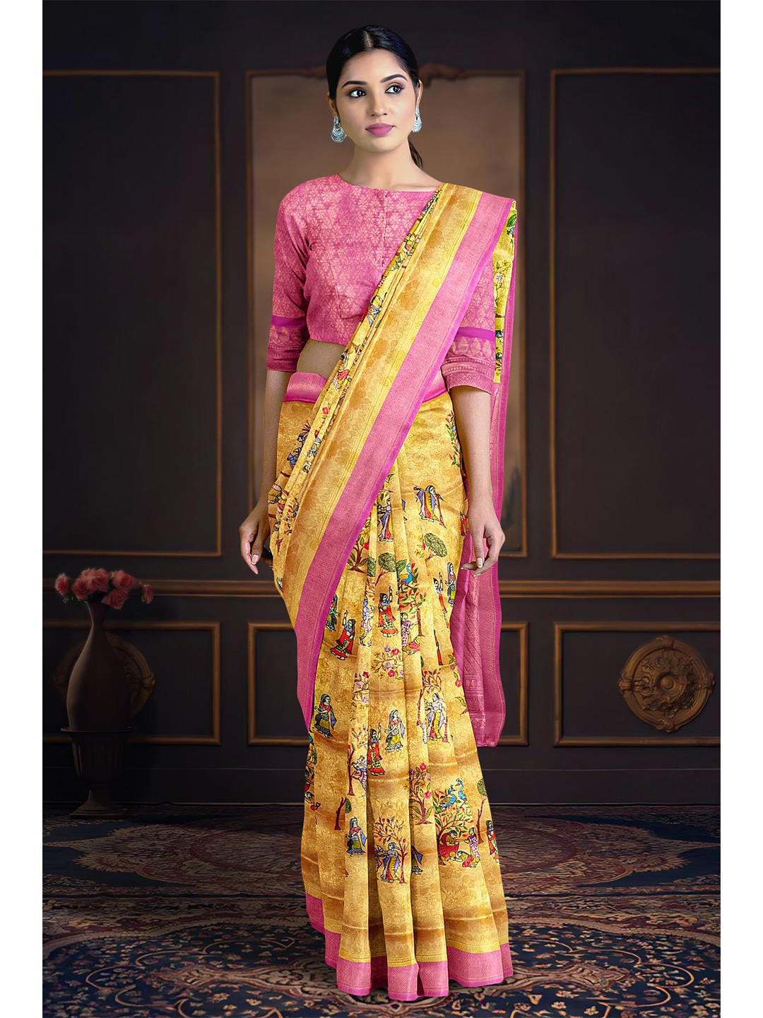 

Kalamandir Ethnic Motifs Zari Saree, Beige