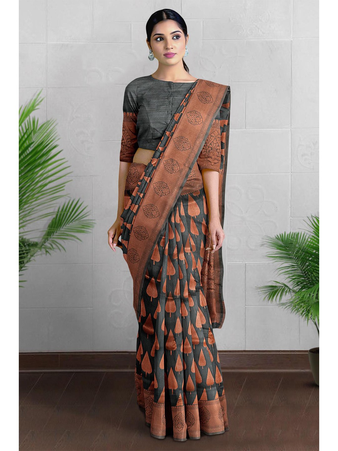 

Kalamandir Ethnic Motifs Printed Zari Saree, Grey