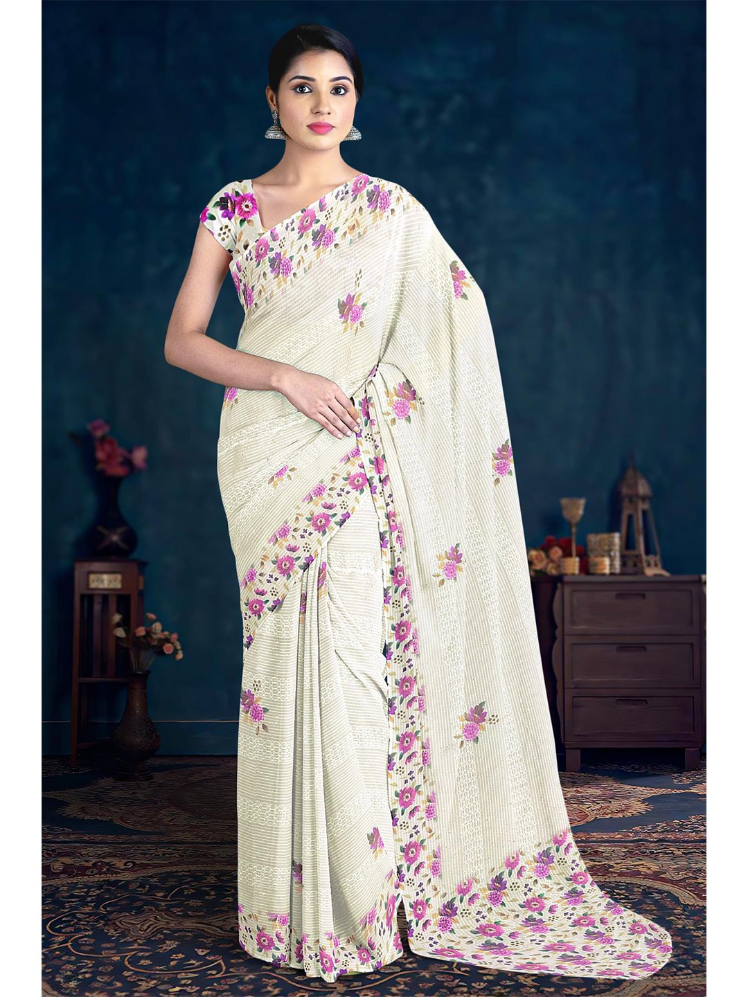 

Kalamandir Floral Printed Saree, White