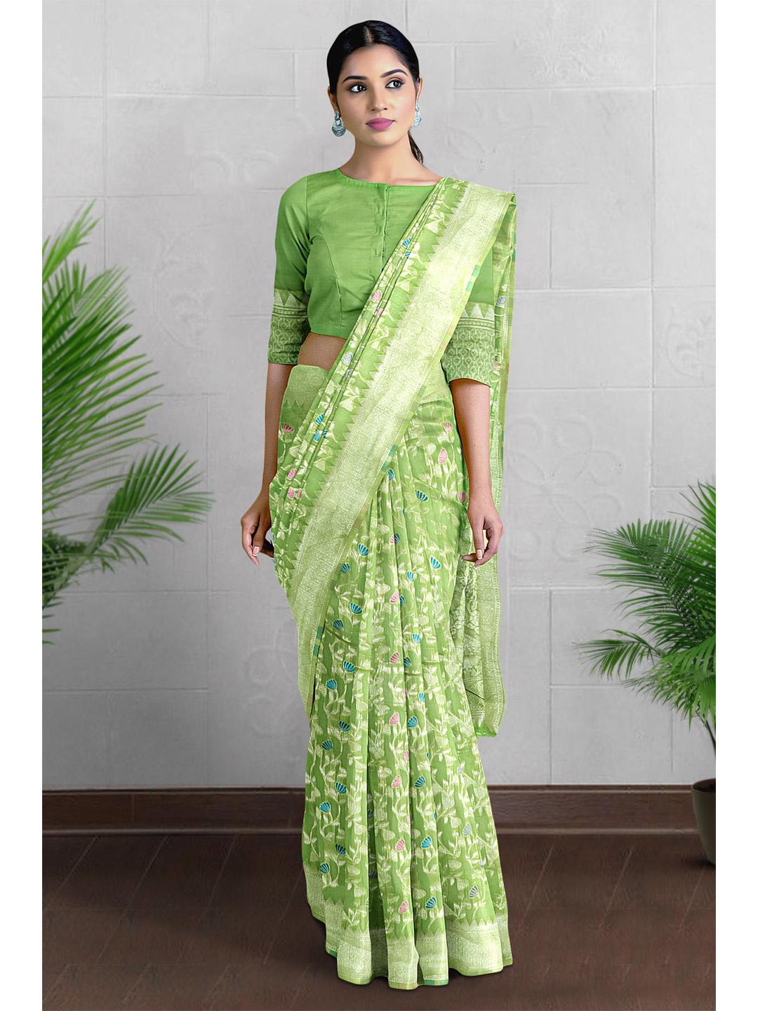 

Kalamandir Woven Design Zari Silk Blend Banarasi Saree, Green