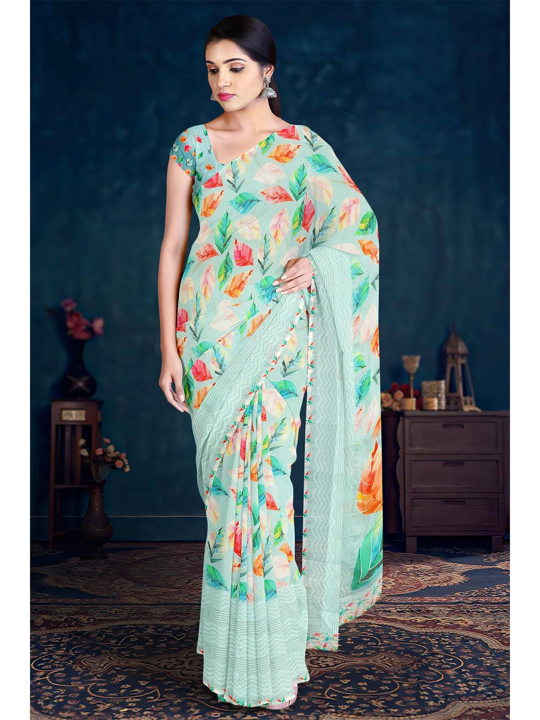 

Kalamandir Floral Printed Saree, Blue