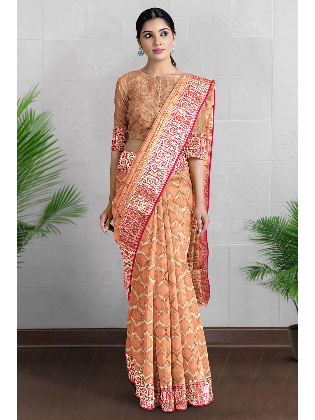 

Kalamandir Woven Design Zari Banarasi Saree, Peach