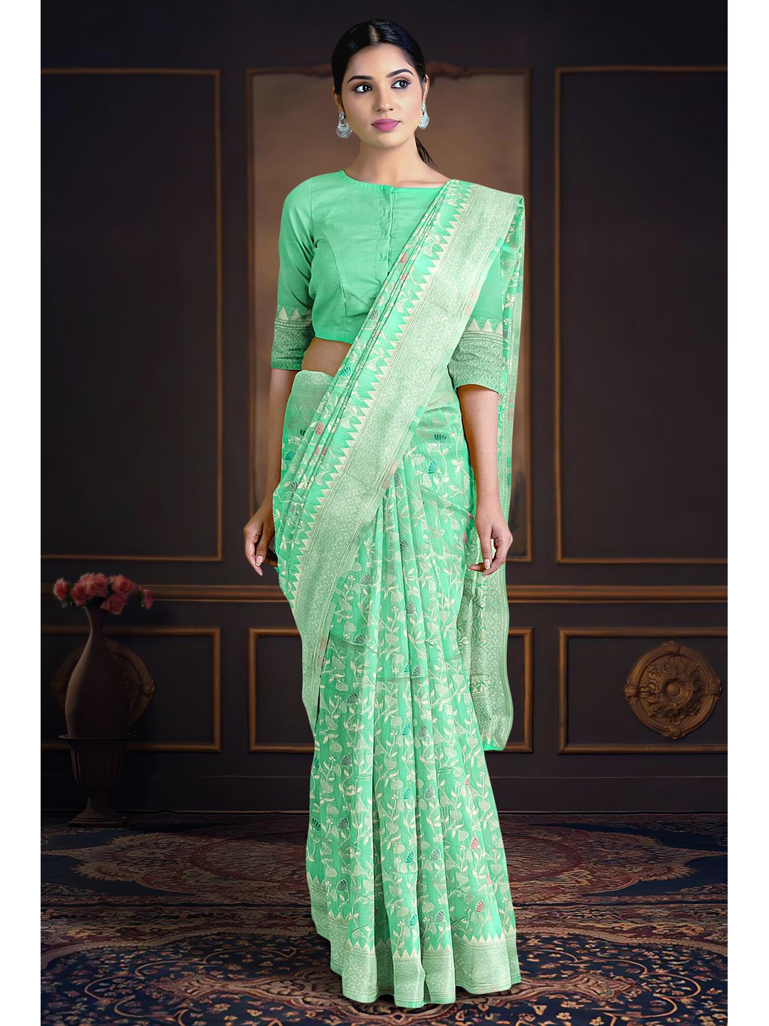 

Kalamandir Woven Design Zari Banarasi Saree, Green