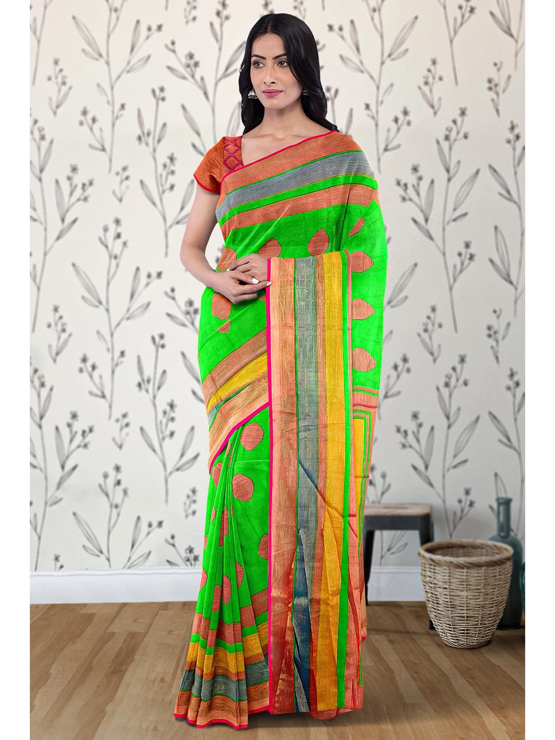 

Kalamandir Geometric Printed Saree, Green