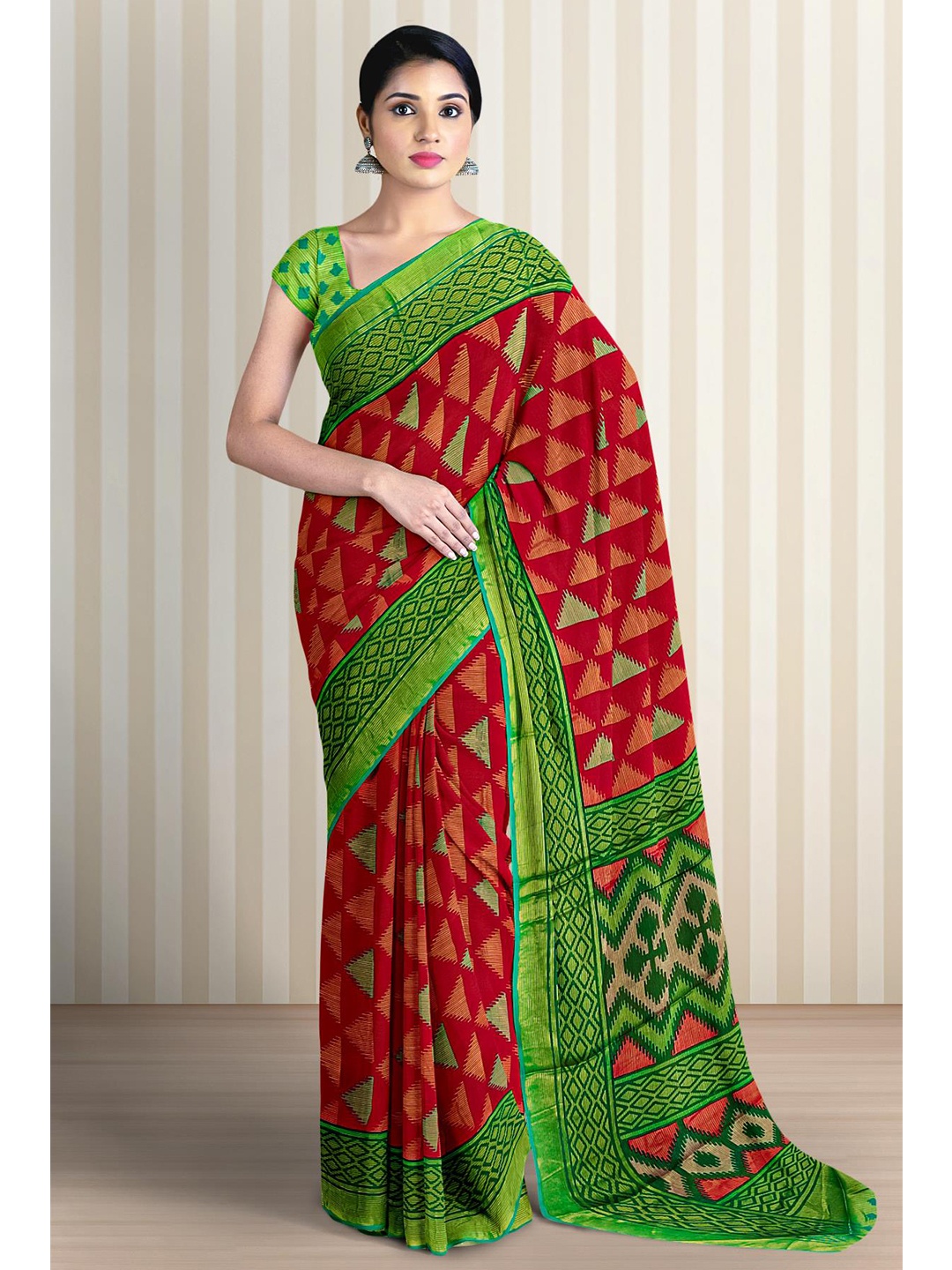 

Kalamandir Geometric Printed Saree, Red