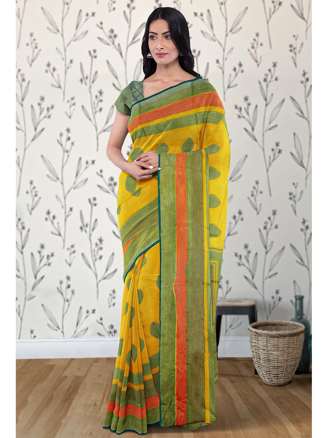 

Kalamandir Geometric Woven Silk Blend Saree, Mustard