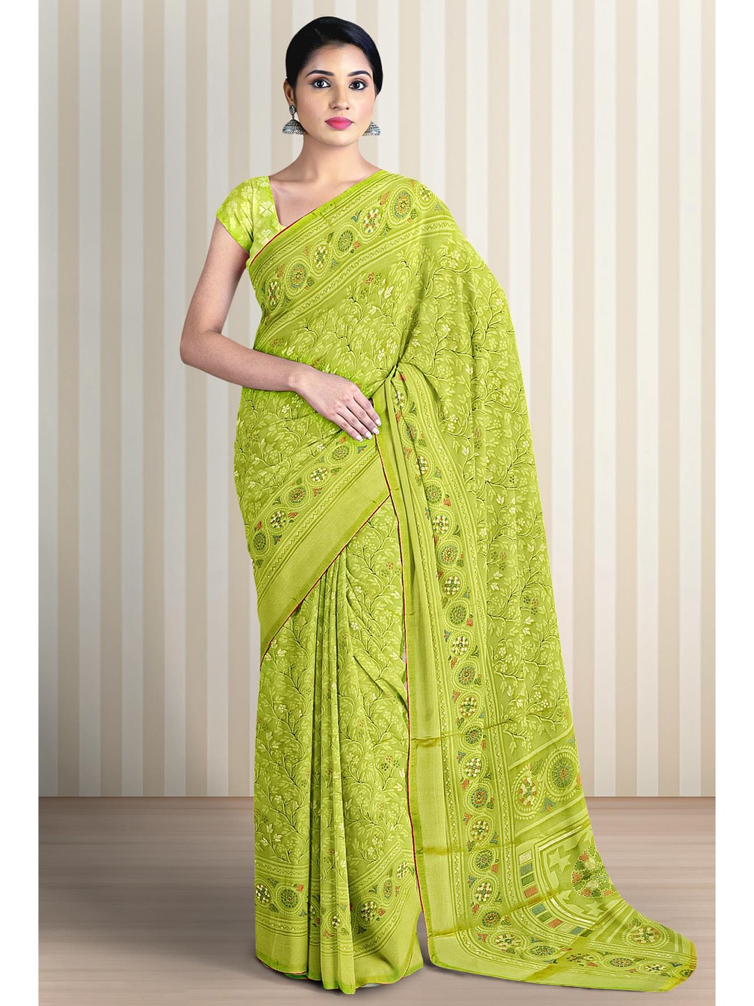 

Kalamandir Floral Silk Blend Saree, Olive