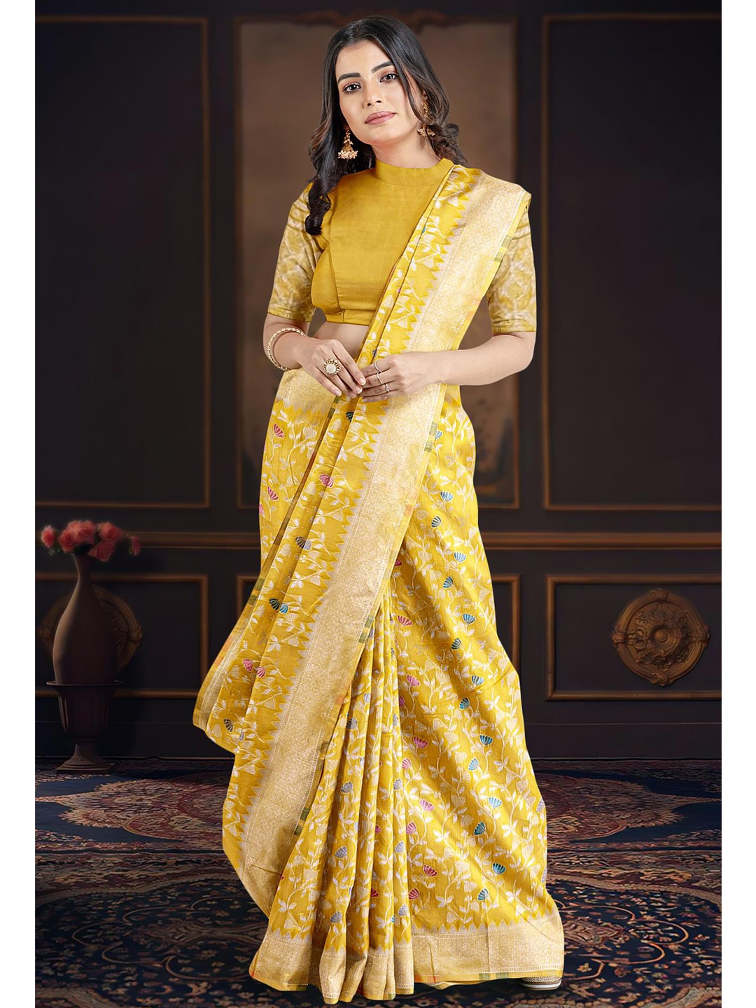 

Kalamandir Woven Design Zari Banarasi Saree, Yellow