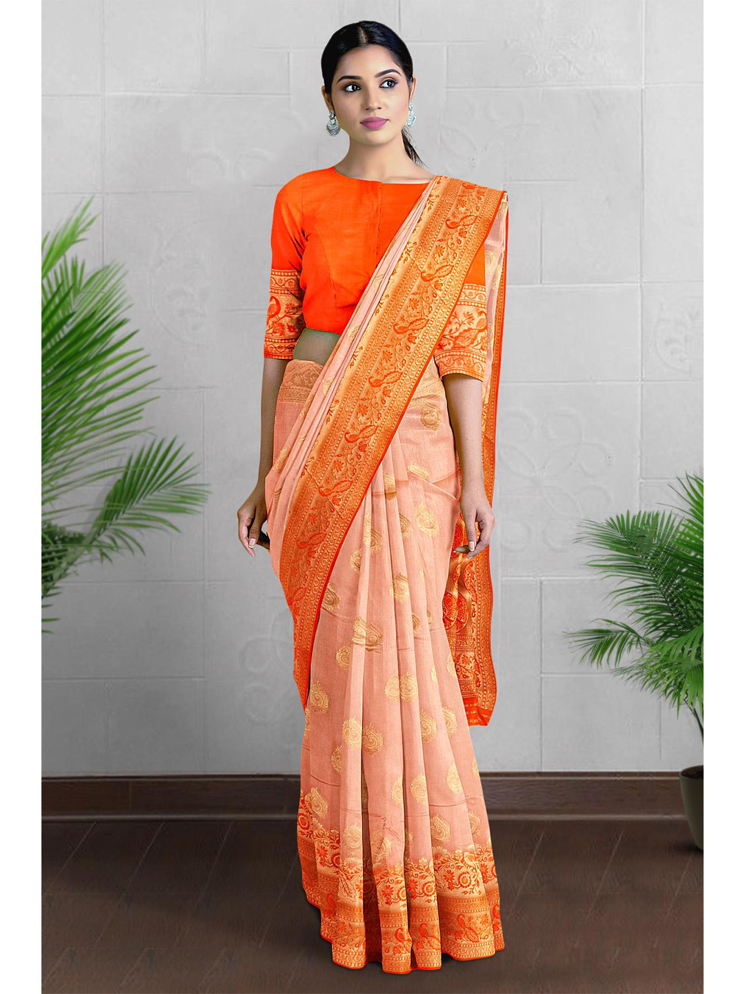 

Kalamandir Ethinic Motif Zari Banarasi Saree, Peach